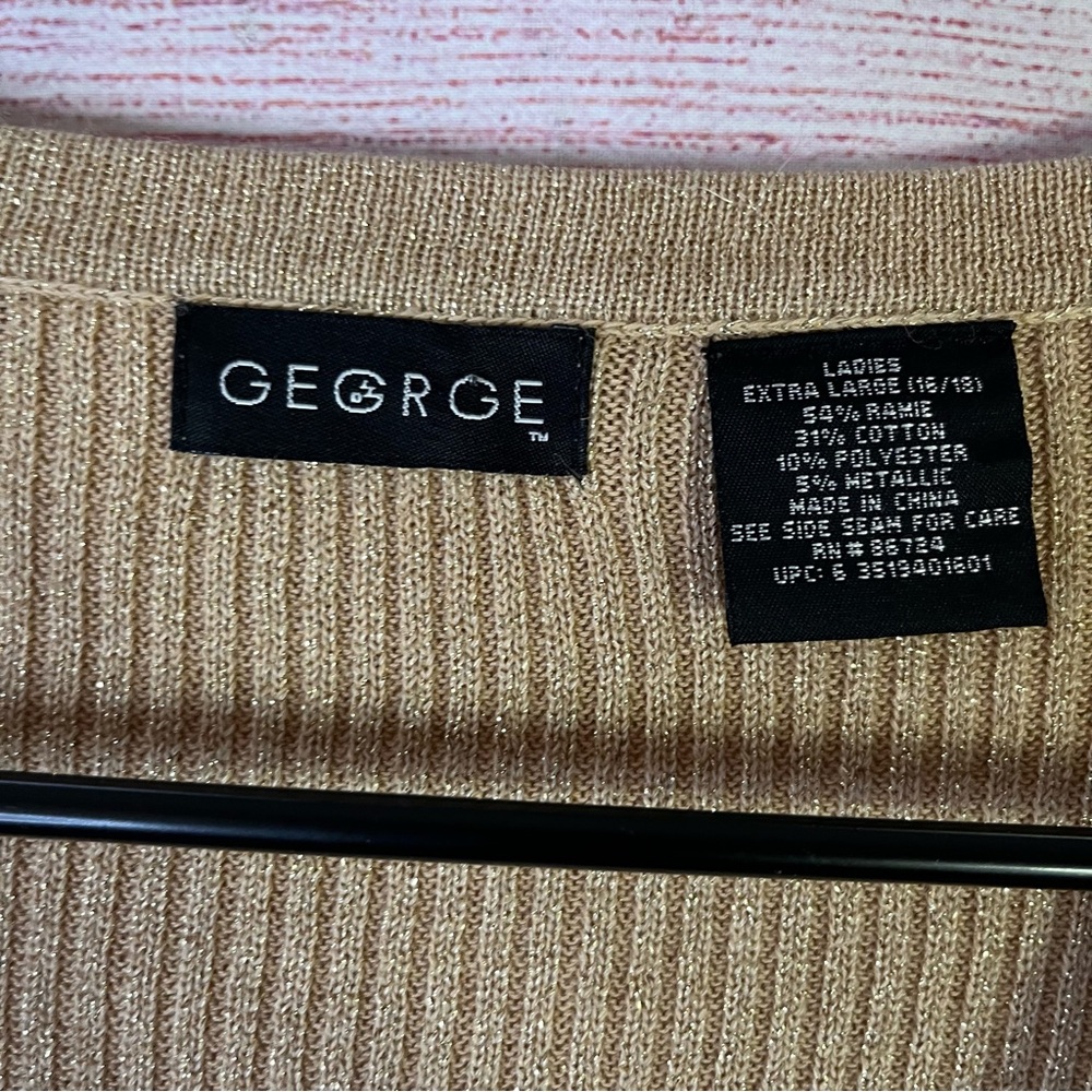 George Tan/Beige with Gold Sparkle Cardigan Sweater Size Extra Large (16/18) - Picture 2 of 6